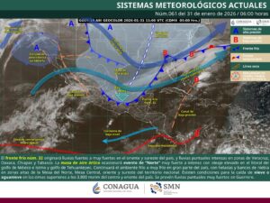 Frente frío 32 azota el sureste: lluvias intensas y “Norte” violento este 31 de enero